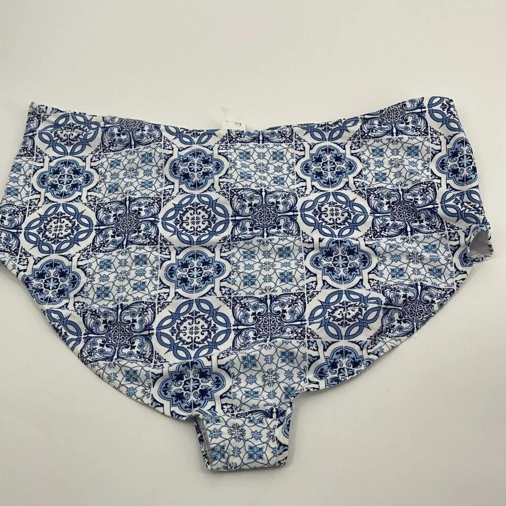 Boohoo Bikini Bottom 18 Womens Blue Plus Riley Casual Beach White Preppy Stretch